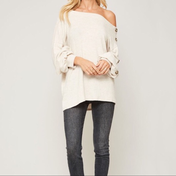 LAST SALE-FIRM‼️Miranda Drop Shoulder Top-Oatmeal - Picture 3 of 5